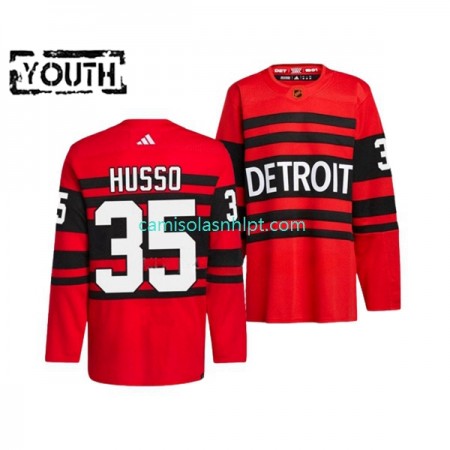 Camiseta Detroit Red Wings VILLE HUSSO 35 Adidas 2022-2023 Reverse Retro Vermelho Authentic - Criança